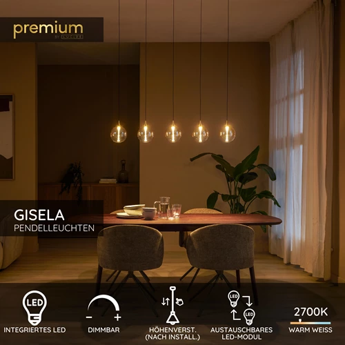 Lucide GISELA - Pendelleuchten - LED Dim. - 5x4W 2700K - Mit austauschbarem LED-Modul - Amber - Premium - USP